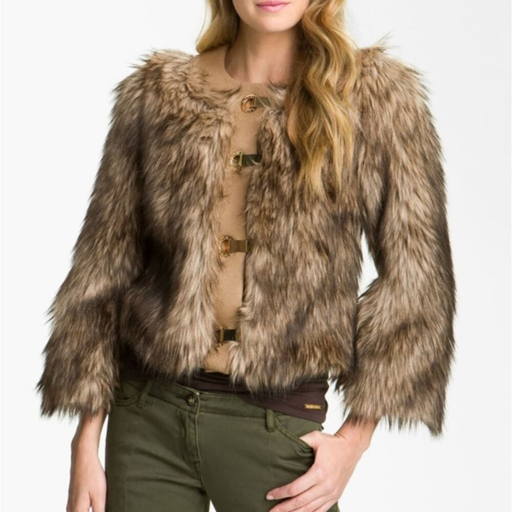 New* Michael Kors Faux Coyote Fur Jacket Size S $275